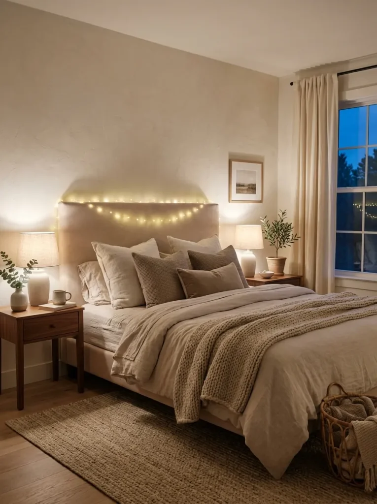 Add string lights around the headboard