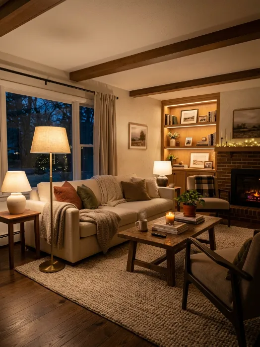 Add warm lighting instead of bright overhead lights