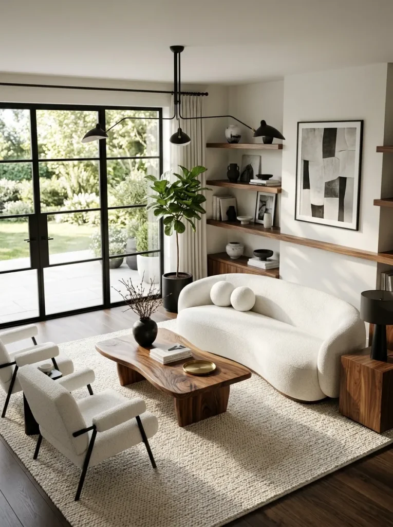 Add warmth through wood, not color