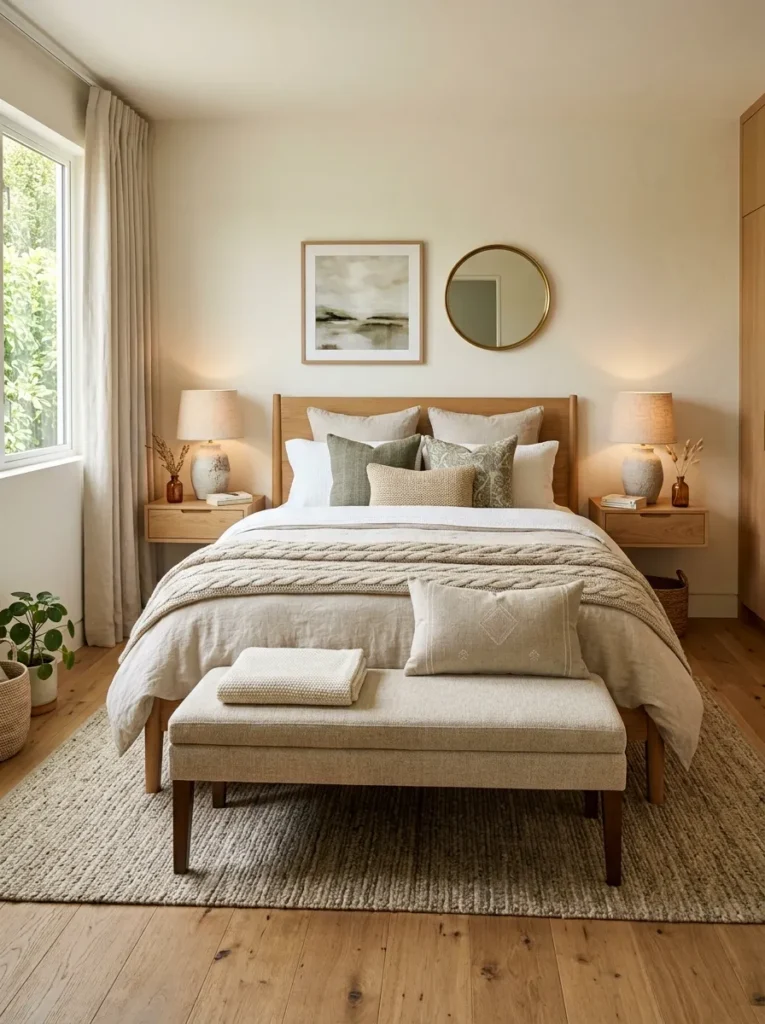 Add a slim bench at the foot of the bed