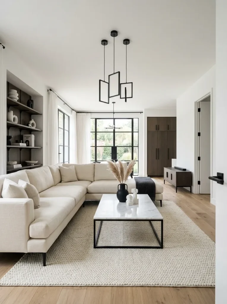 Choose black hardware and fixtures throughout