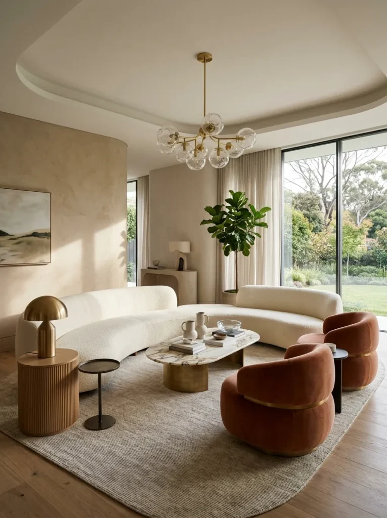 Choose furniture with curved silhouettes