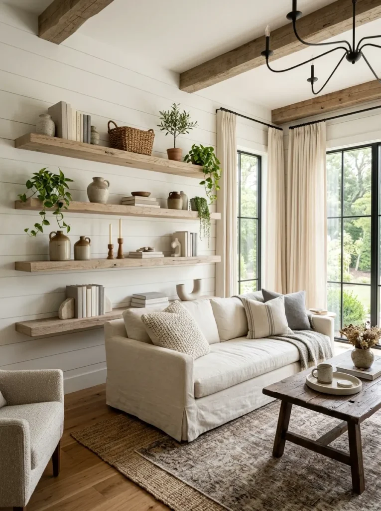 Choose open wood shelving