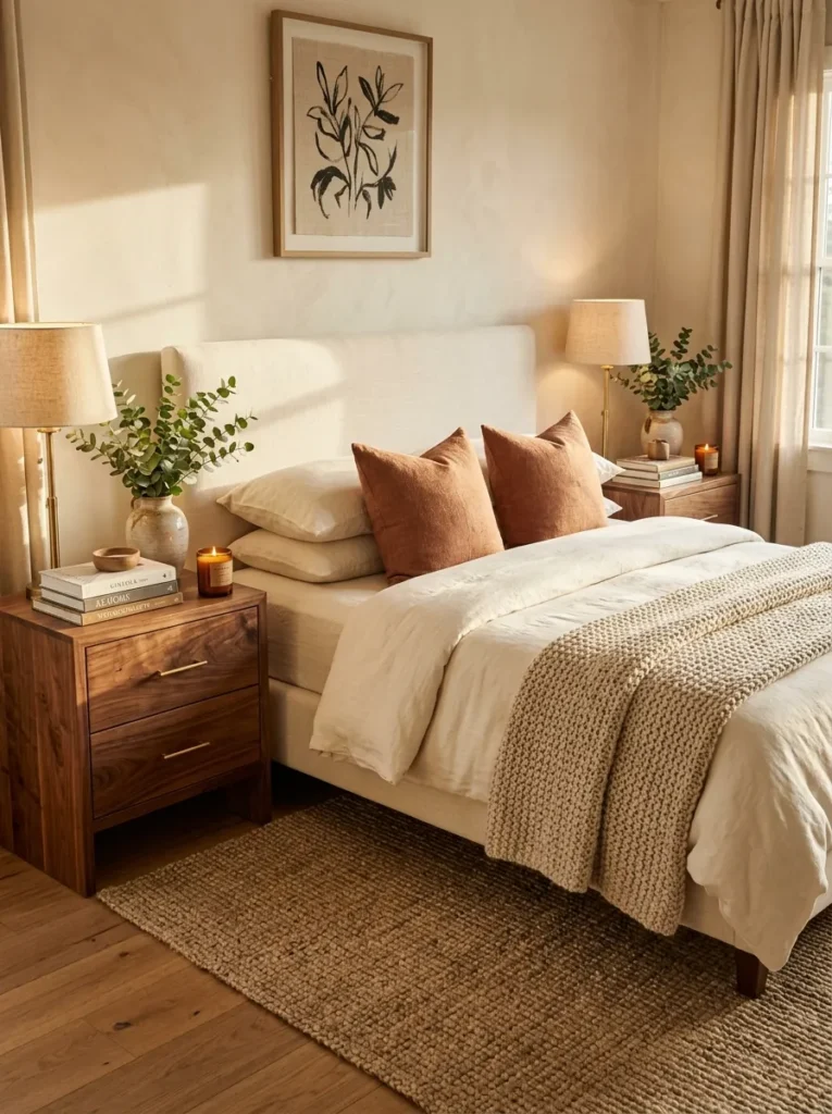 Choose warm wood nightstands