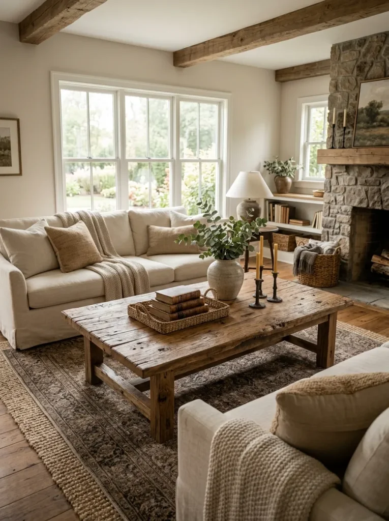 Choose a distressed or reclaimed wood coffee table