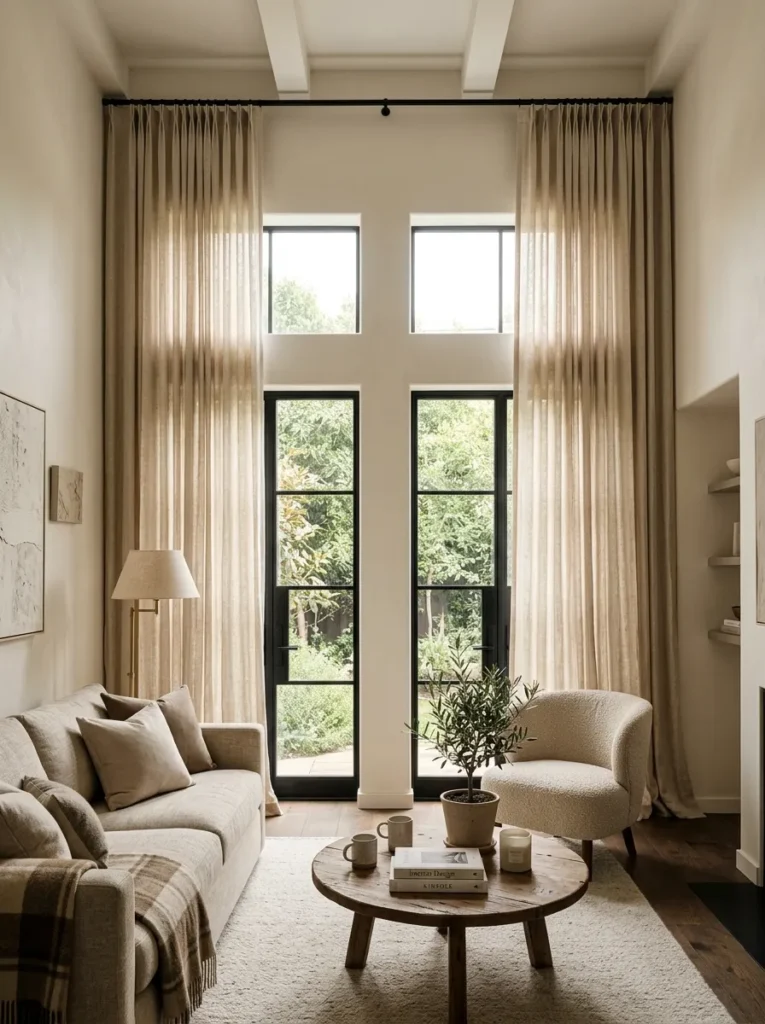 Hang curtains high and wide