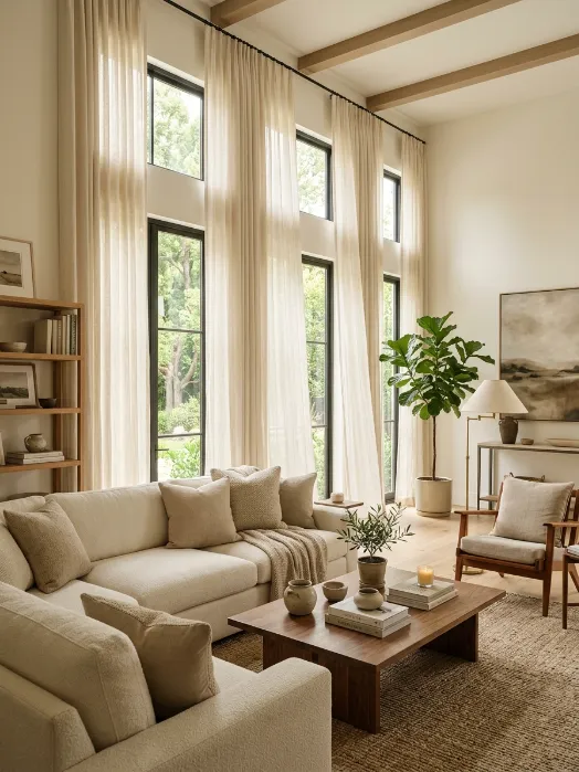 Hang curtains that frame the room softly