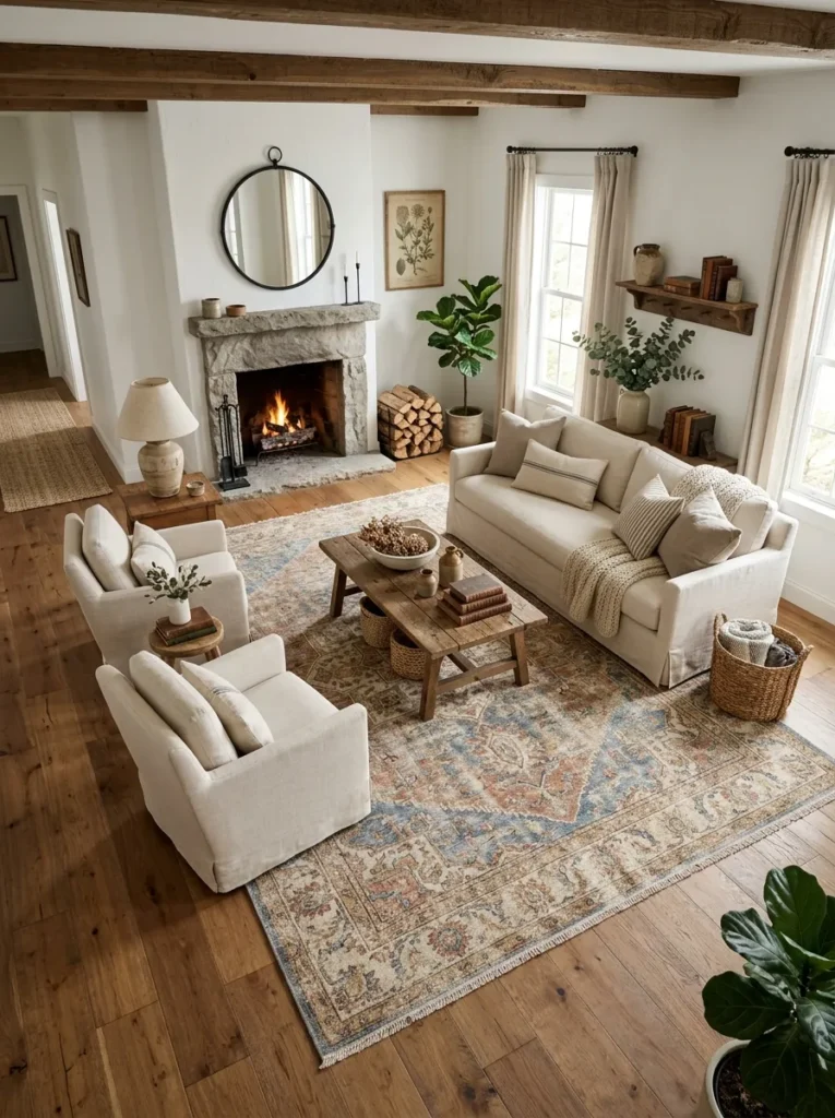 Layer in vintage or vintage inspired rugs
