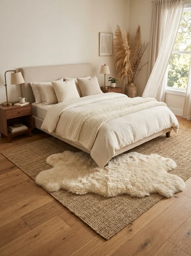 Layer a second smaller rug for texture
