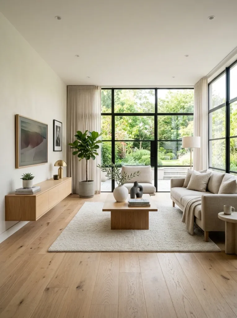 Skip the area rug or choose a simple one