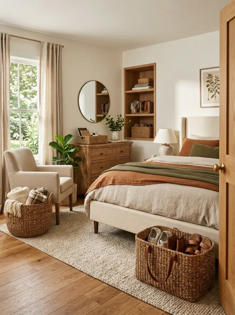 Use baskets for loose item storage