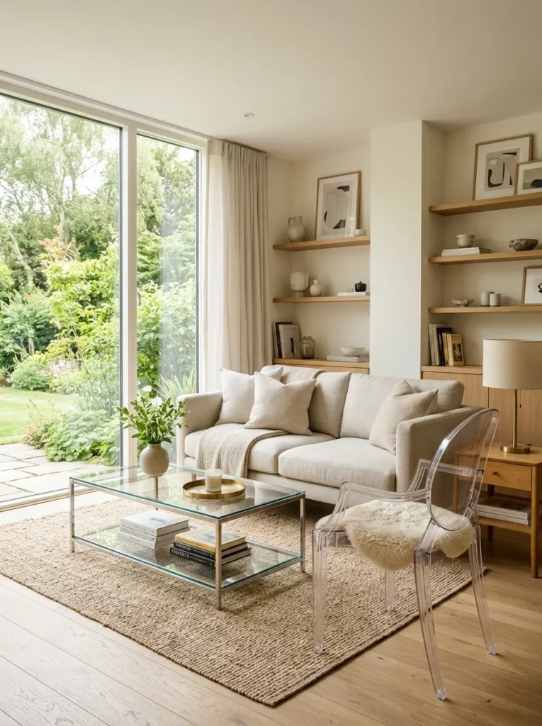 Use glass or acrylic furniture