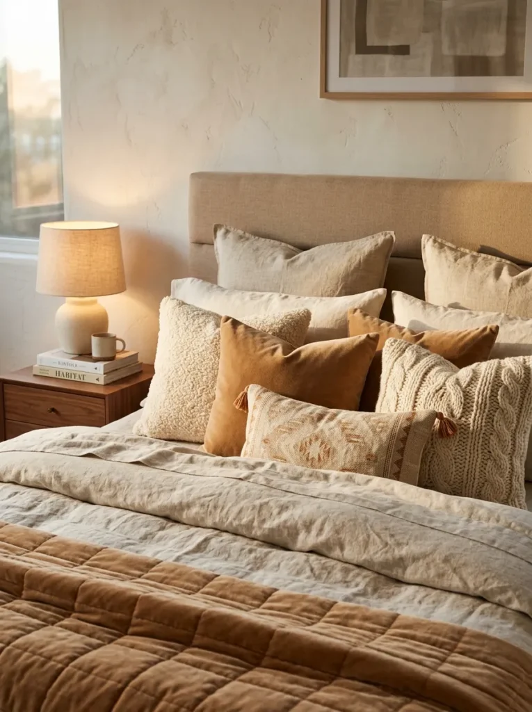 Use textured throw pillows