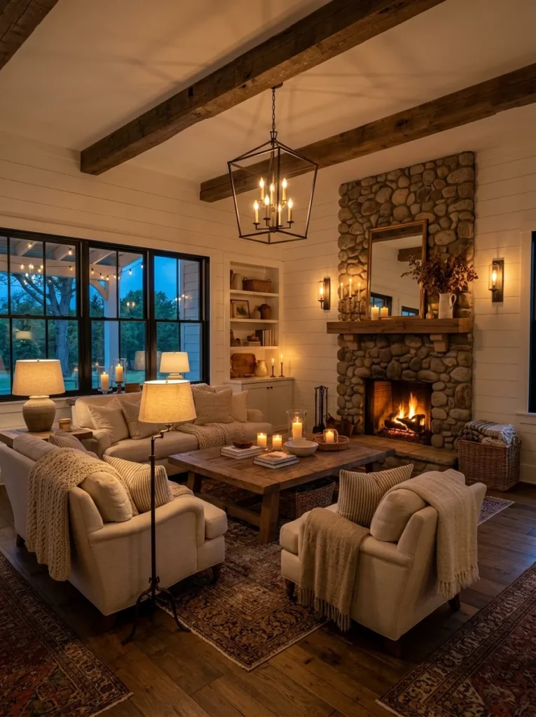 Use warm, layered lighting