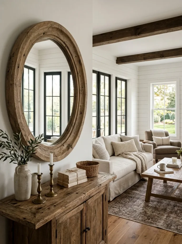Use wood framed mirrors