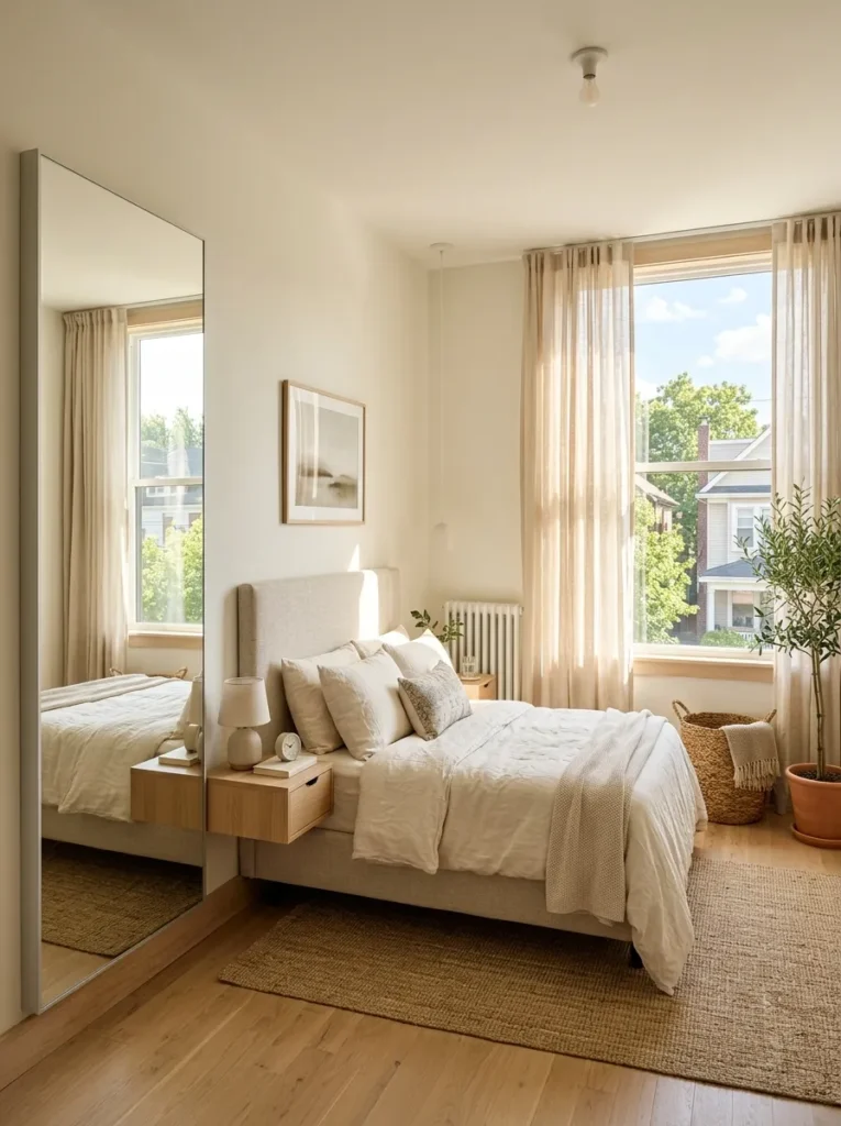 Use a mirror to visually double the room