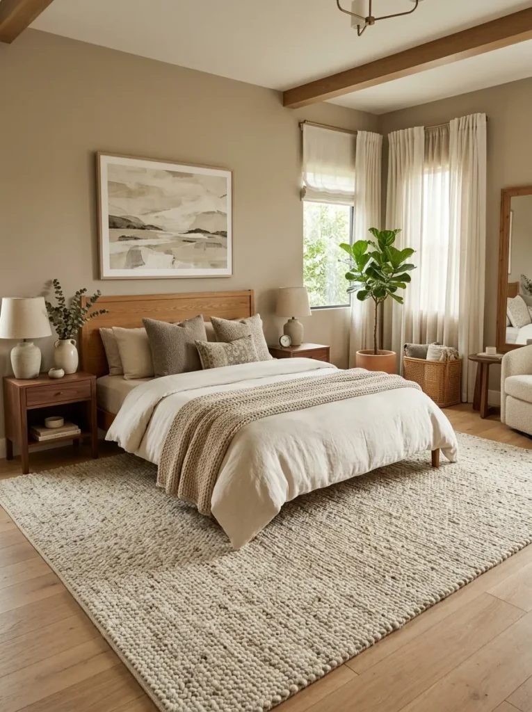 Use a rug that extends past the bed