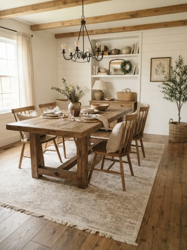 24. choose a farmhouse style rug pattern